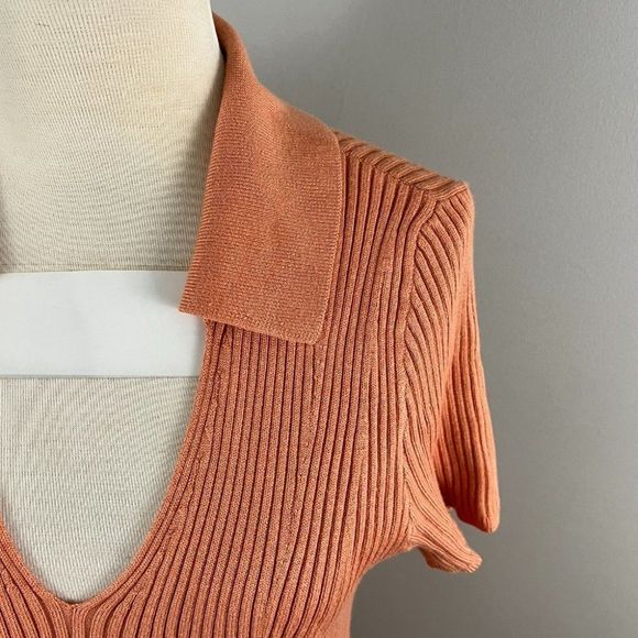 NWT ABERCROMBIE & FITCH V Orange Neck Ribbed Mini Dress (S) - Picture 3 of 8